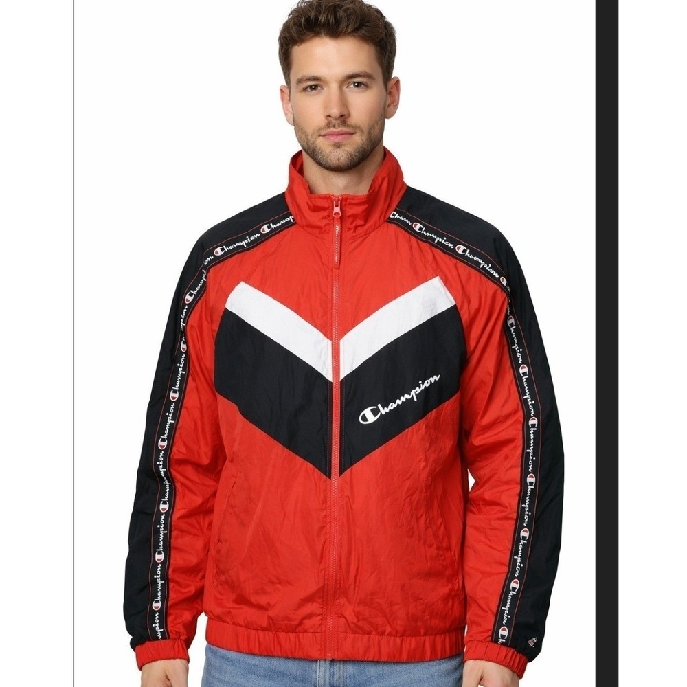 Champion‎ Jacket Full Zip Black Red Men's Size Small 90s windbreaker  NEW